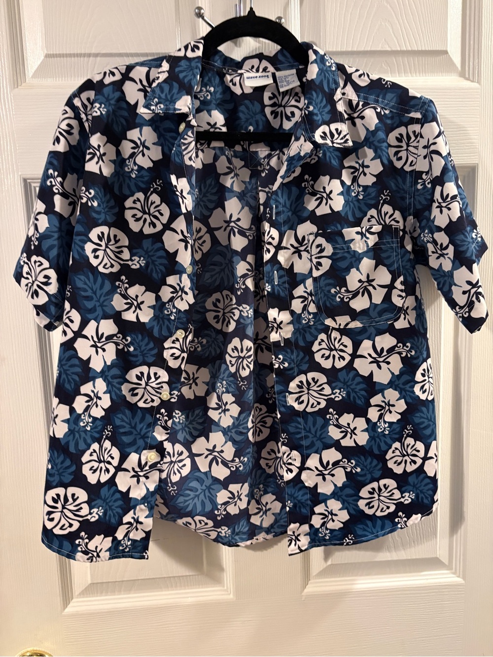 Kids' Hawaiian Floral Button-Down Shirt in Navy & White